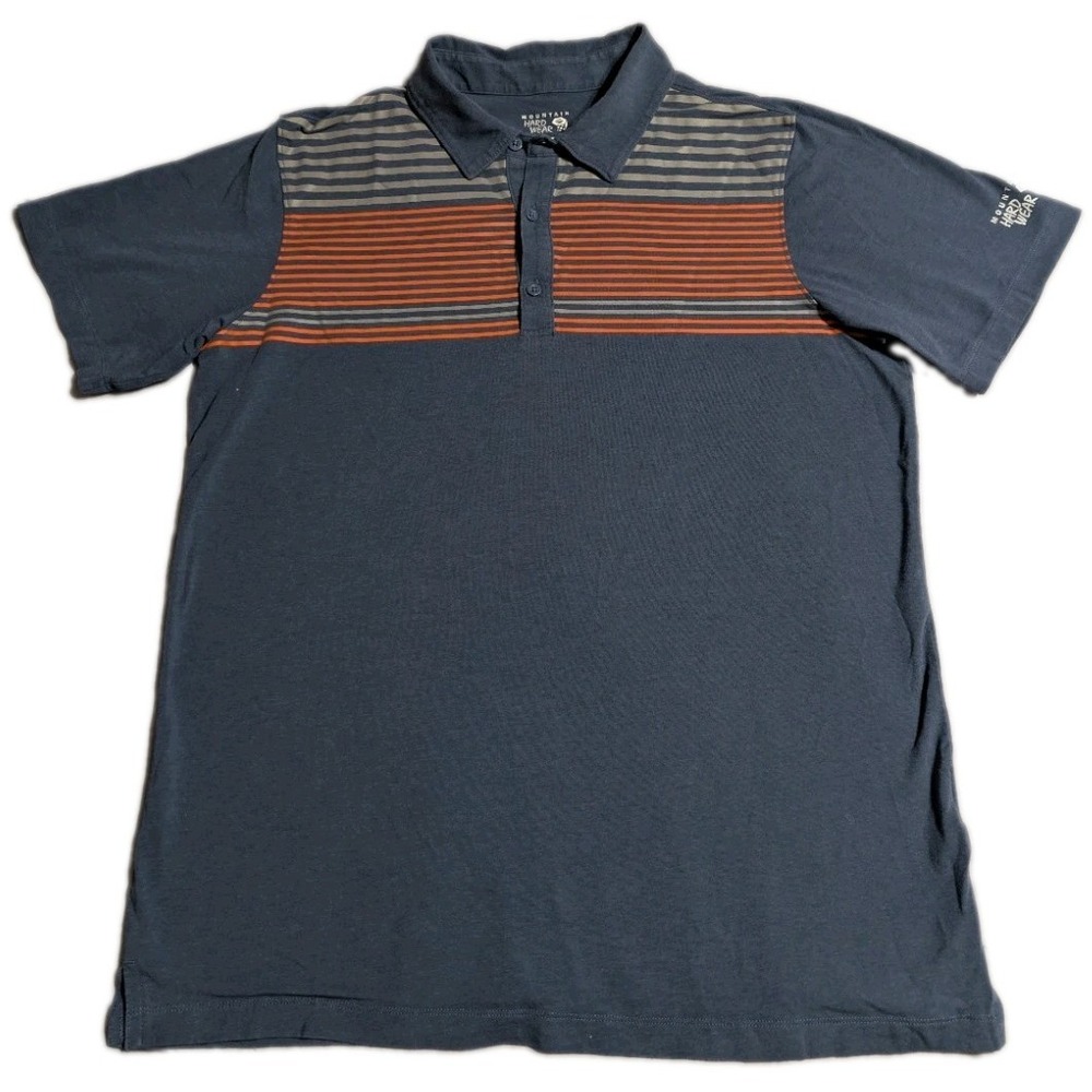 Mountain Hardwear Polo Shirt Mens Medium Blue Orange Striped Performance Golf